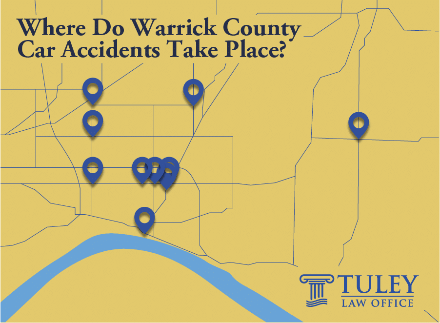 Map of Where Common Car Accidents Occur in Warrick County