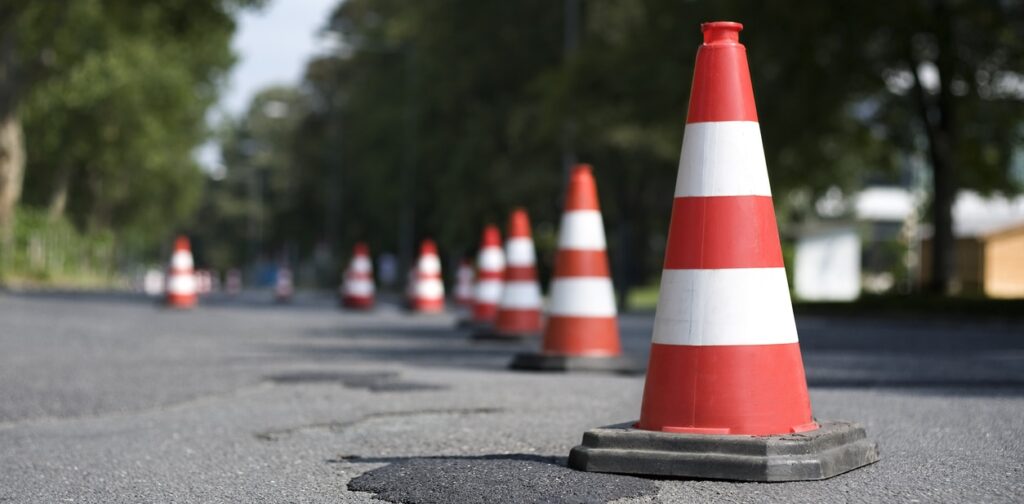 Road Construction Cones Accident Scene on a Fort Branch Road 